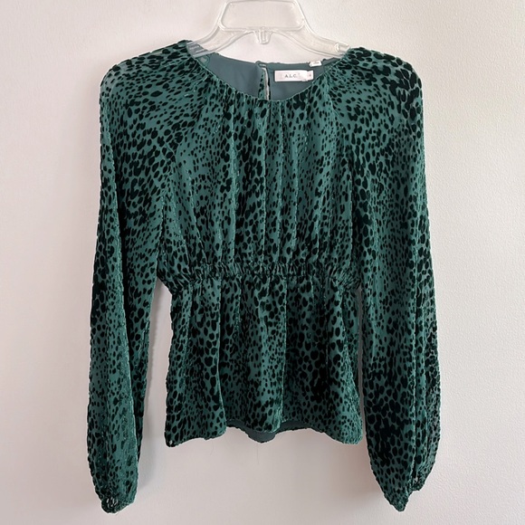 A.L.C. Tops - A.L.C. Revolve dark green sheer blouse with open back and velvet spot details